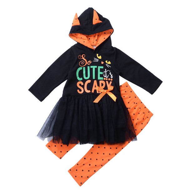 Aunavey Halloween Kids So Cute It's Scary Hoodie Tutu Dress LJ001