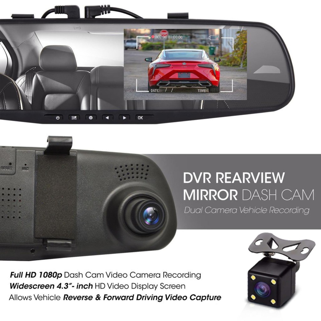 4.3 Car Cameras Car Dash Cam Mirror Car Video Recorder Full HD 1080P Car Video Camera with Dual Lens #3