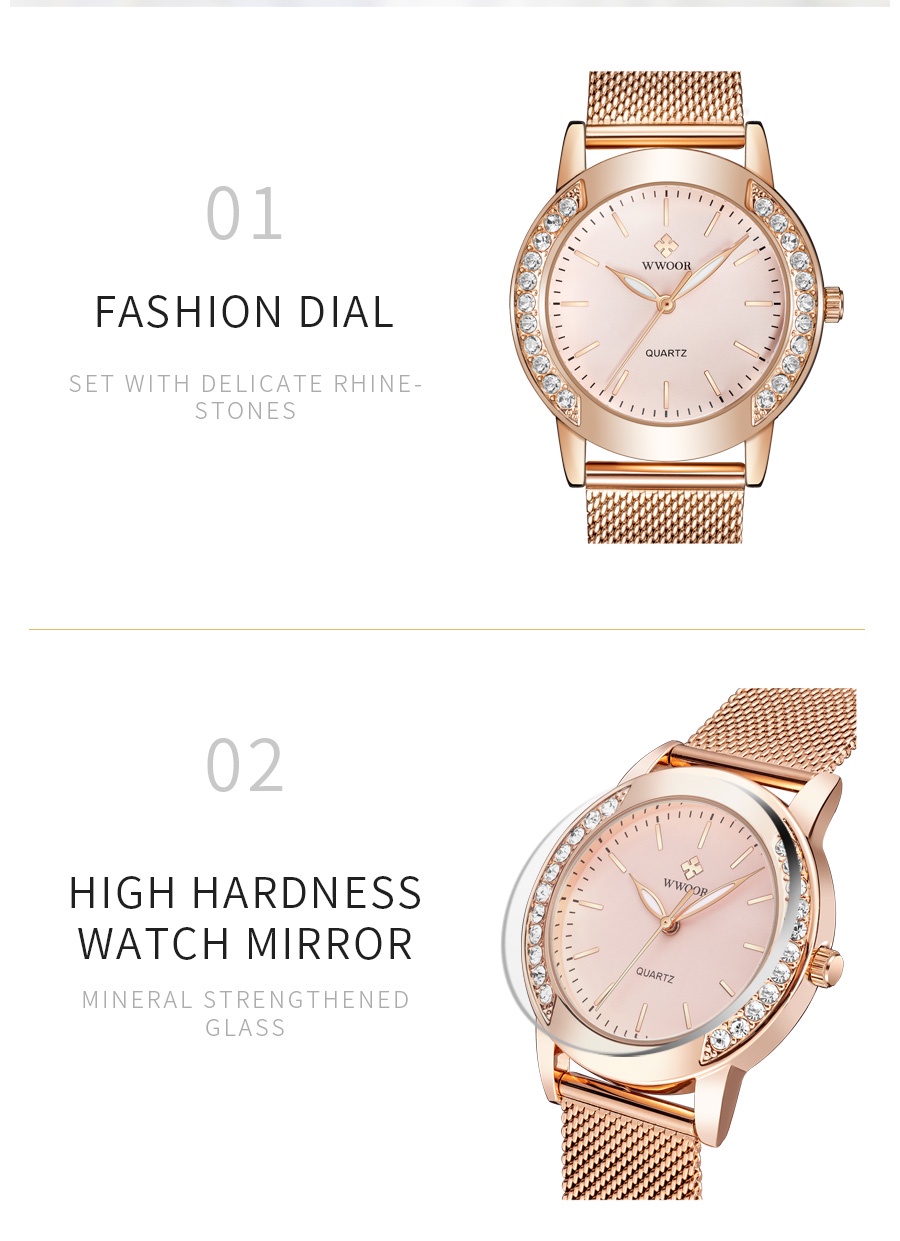 WWOOR Orologio da uomo con cinturino in oro di lusso di marca Orologio
