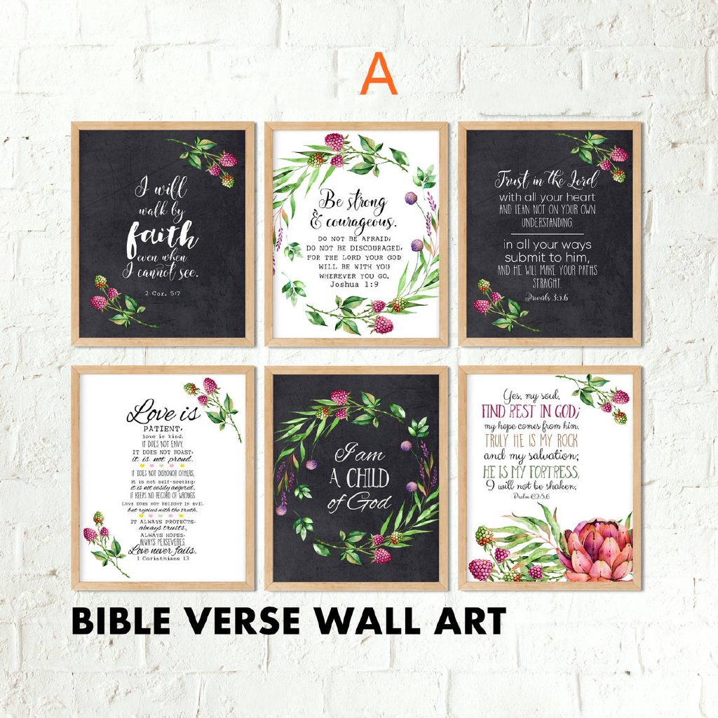 6pcs Set Bible Verse Wall Art Nursery Quotes Scripture Bible Quotes Canvas Pictures Unframed Shopee Philippines
