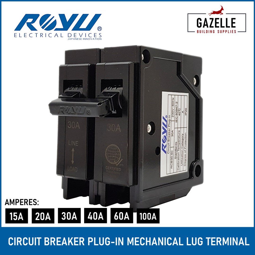 Royu 2 Pole Plug In Circuit Breaker 15a 100a Shopee Philippines