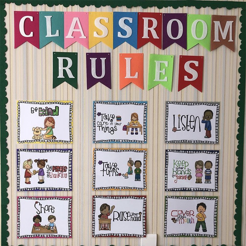 9pcs English Cards Classroom Rules Wall Decoration Toys Kids 