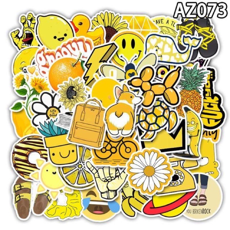 50 PCS AESTHETIC YELLOW STICKERS / GLOSSY WATER PROOF STICKERS Shopee
