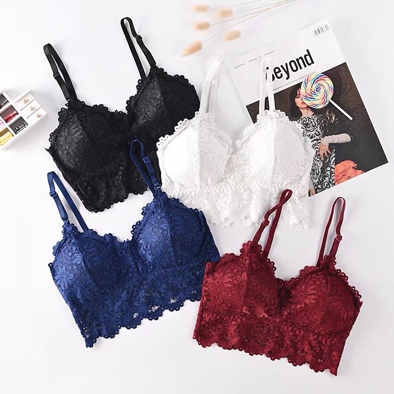 Women's French Style Sexy Hollow Flower Lace Brassiere Deep V Push Up ...