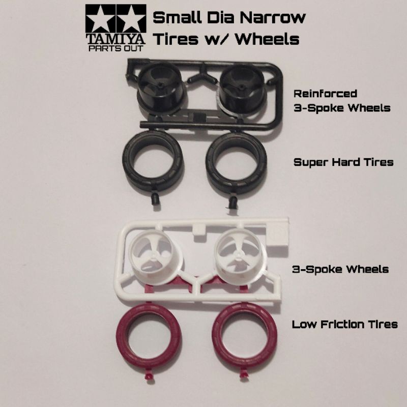 TAMIYA SMALL DIA TIRES AND WHEELS SUPER HARD / LOW FRICTION TIRES