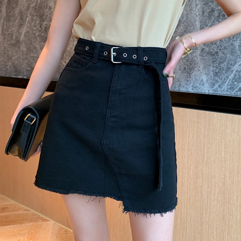 denim belted skirt