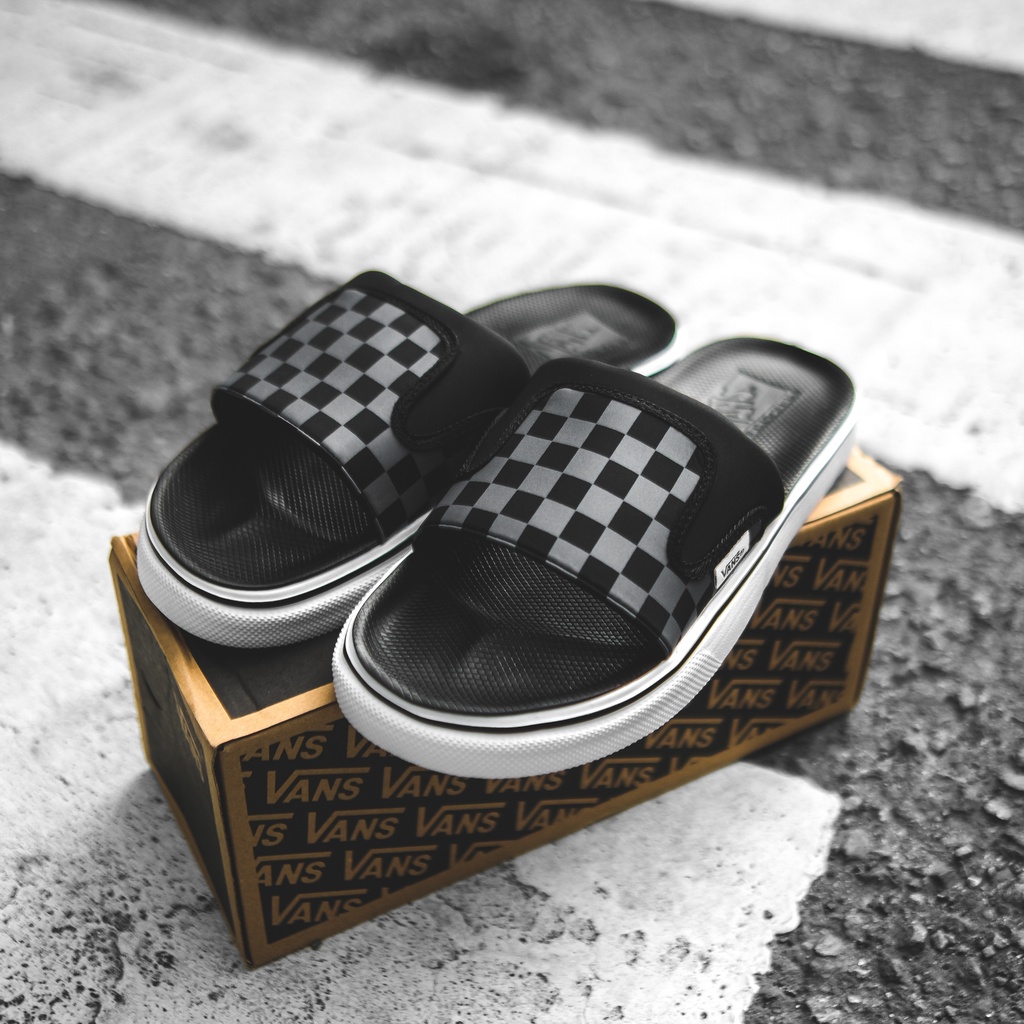 Black Grey Checkered Vans Ultracush Slides Shopee Philippines