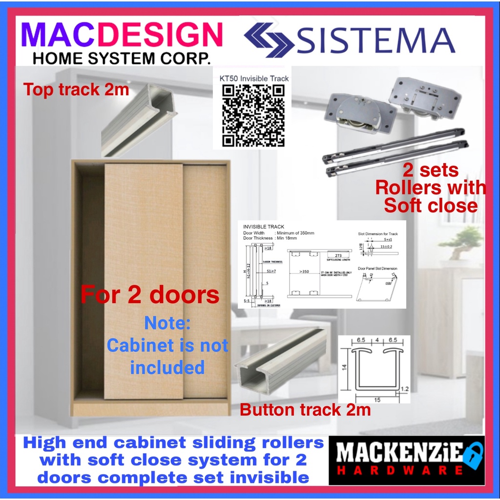 SISTEMA KT50 CABINET SLIDING FOR 2 PANEL DOOR ROLLER WITH SOFT CLOSE ...