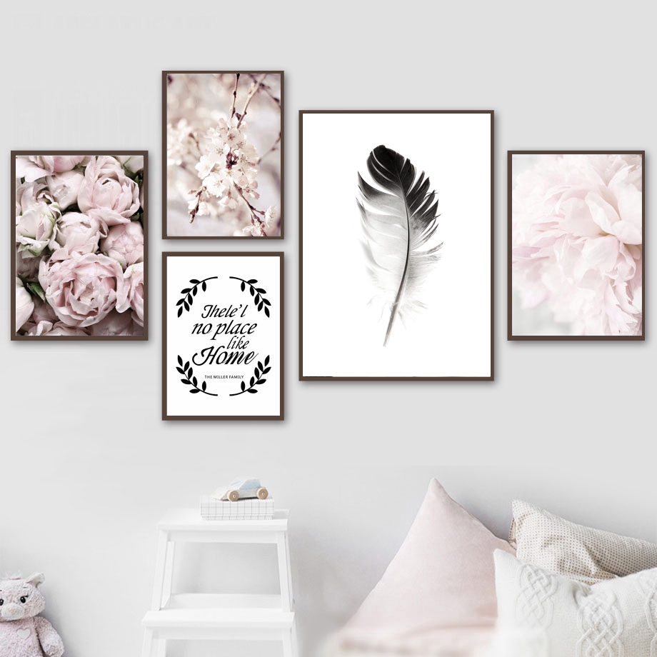 Rose Peony Flower Quotes Wall Art Canvas Painting Nordic Posters And