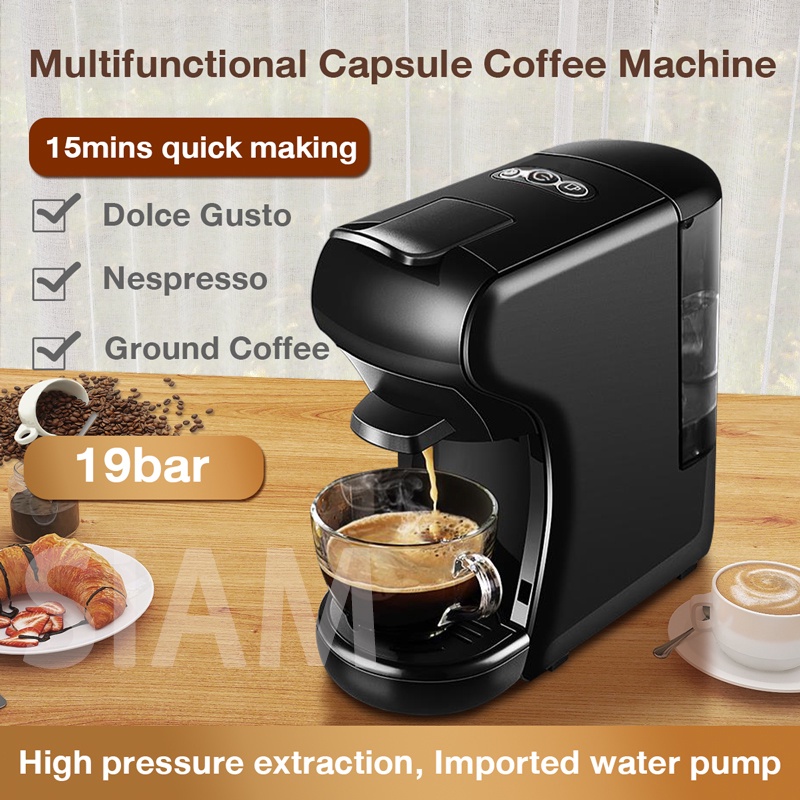 3in1 Espresso Coffee Maker for Capsule/Ground Coffee, Nespresso/Dolce