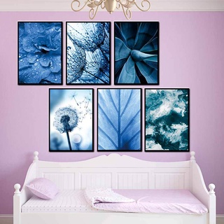 Cool Color Blue Tone Modern Art Canvas Painting Home Decoration Flower Dandelion Waves Room Wall Decor Machine Spray Canvas Painting Unframed #1