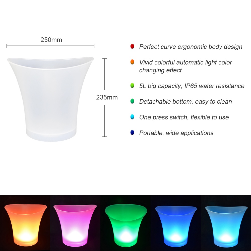 5L High Capacity LED Light Lamp ICE Bucket Curve Design Automatic Color Changing Battery Powered Operated IP65 Water Res