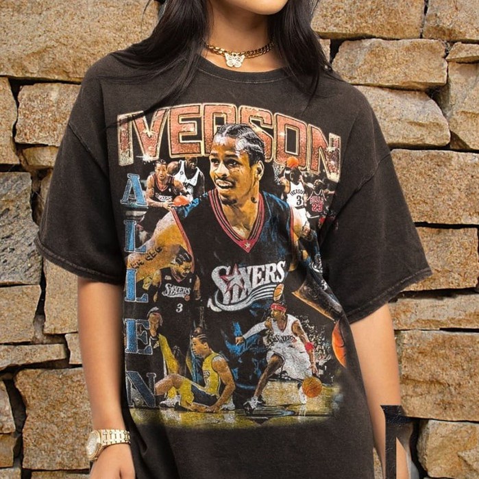 Allen Iverson Basketballball Vintage Wash Tshirt, Allen Iverson NBA ...