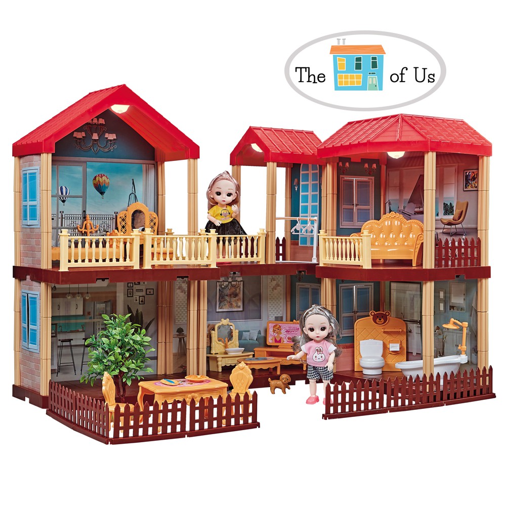 Green House avec Meubles et LED Kit de Maison de poupée en Bois with Dustcover Cafopgrill Kit de Maison de poupée Miniature Bricolage Ornement décoratif pour Enfant Enfant