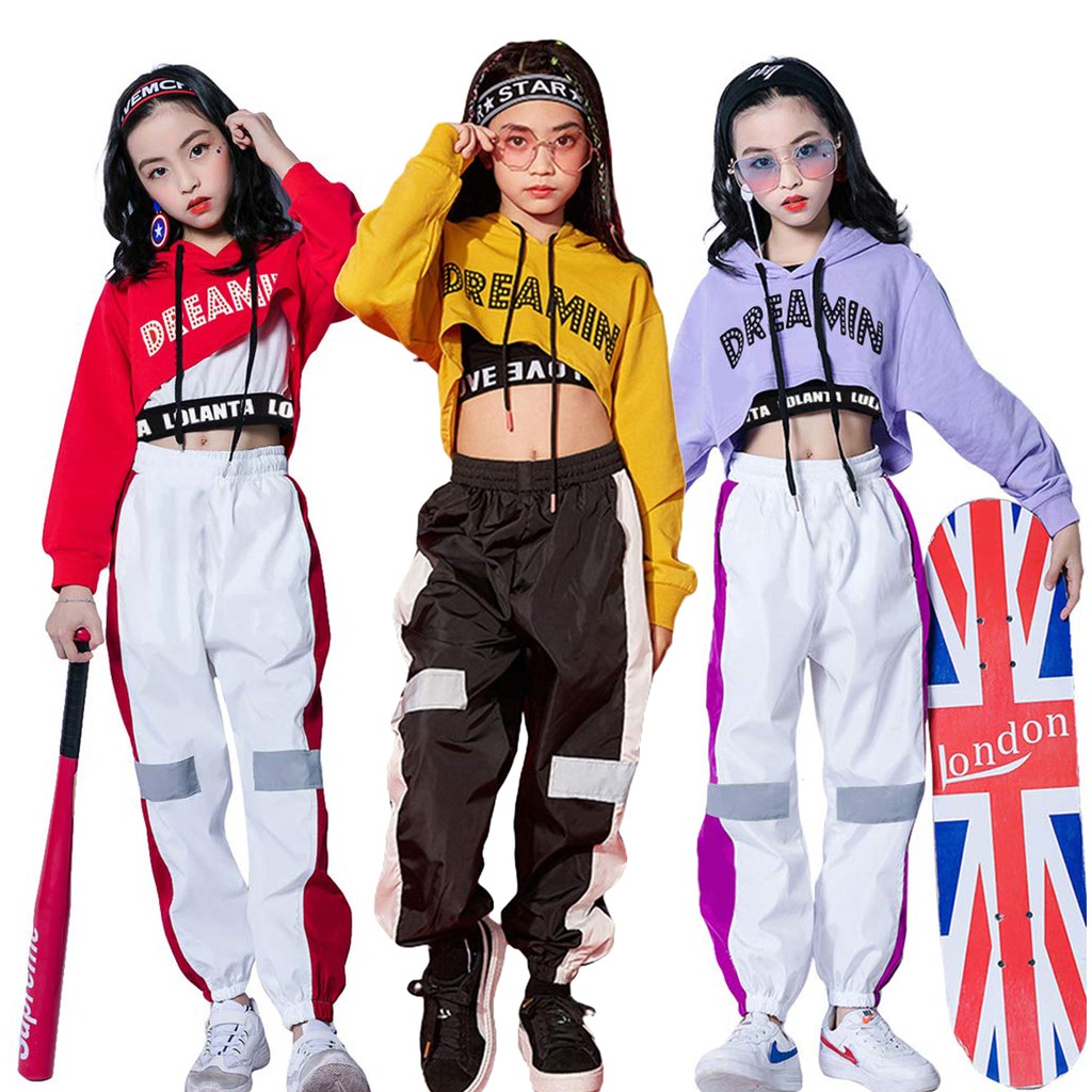 Girls Hip Hop Clothing Street Wear Korean Black Crop Top Orange Jogger  Pants Vest Outfit Children Performance Costumes