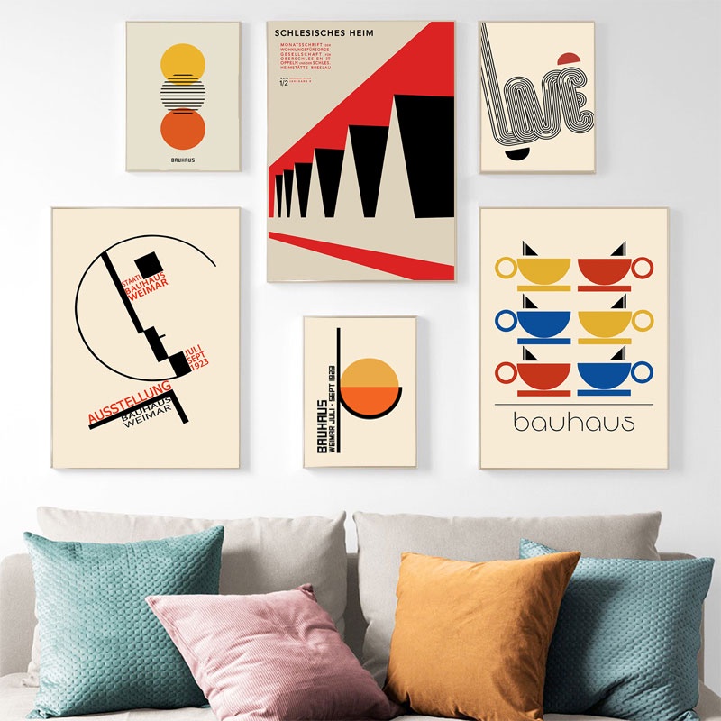 Bauhaus Industrial Style Posters and Abstract Geometric House Poster Coffee Cup Wall Art Pictures for Living Room Decor