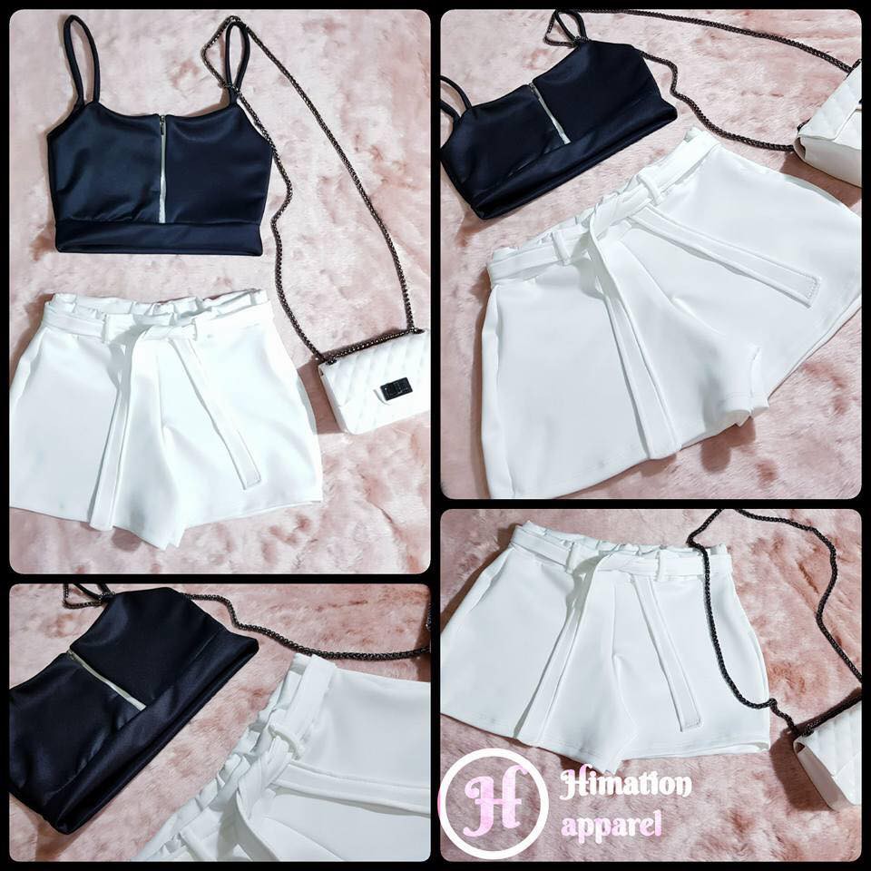 Korean Style White High Waist Shorts With Trendy White Top Casual Wear Shopee Philippines