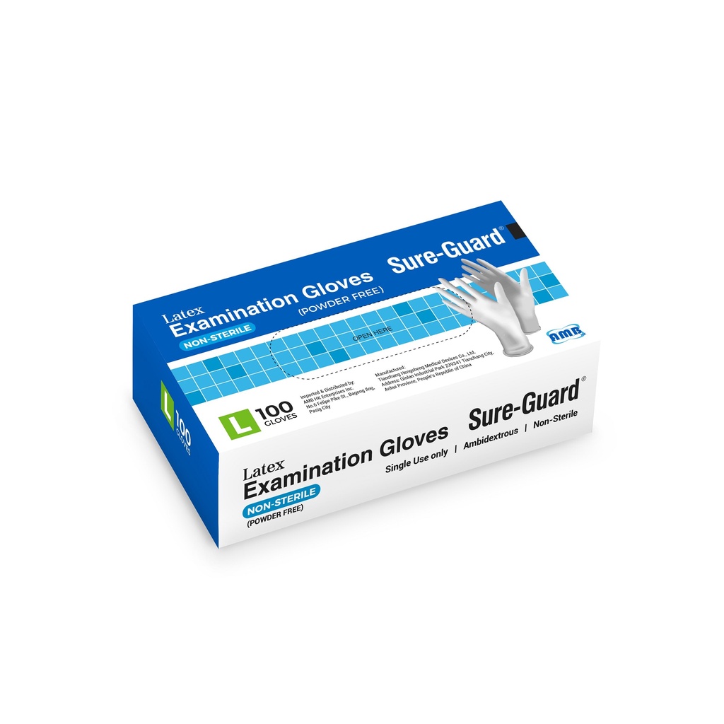 Latex Examination Gloves (SureGuard)Non Sterile Powder Free 100 Gloves
