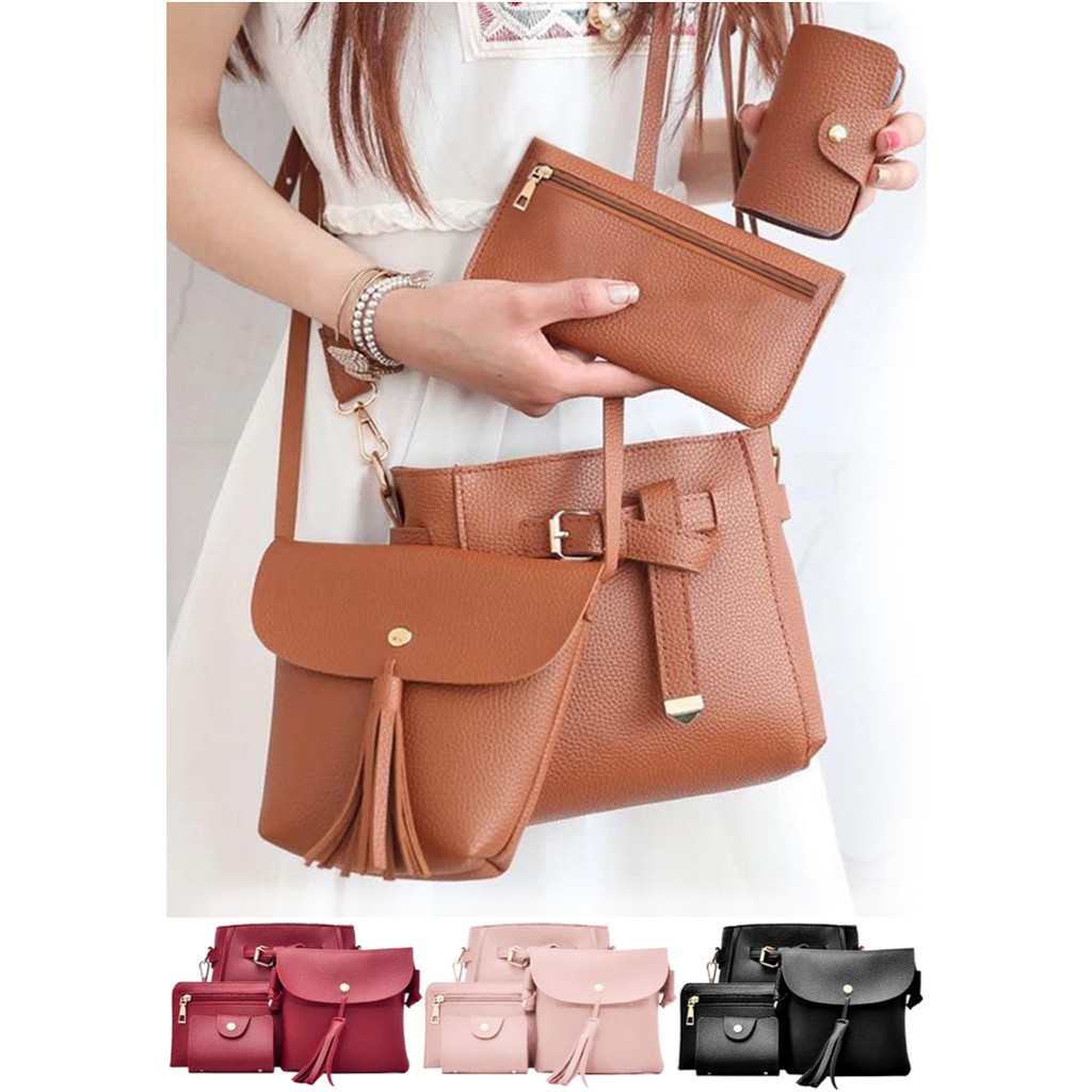4 in 1 Bag Korean Bag Leather Sling Bag Set Jingpin Bag Set Shopee