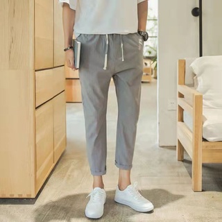 Cotton Linen Mens Harem Pants Harajuku Fitness Lace Up Spring Mens Trousers Male