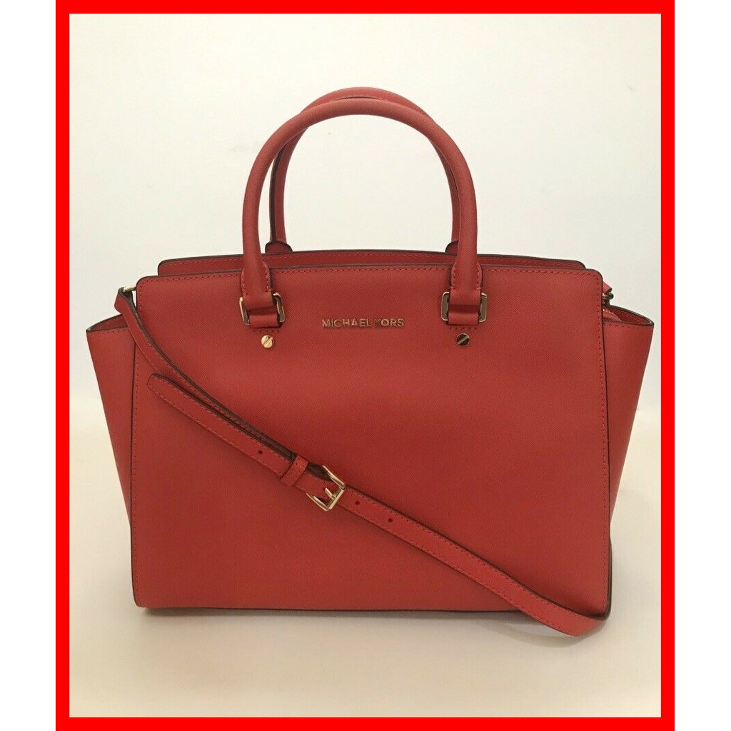 Michael Kors Bag 100% ORIGINAL Large Leather Satchel Bag in Mandarin Red Bag | Shopee Philippines