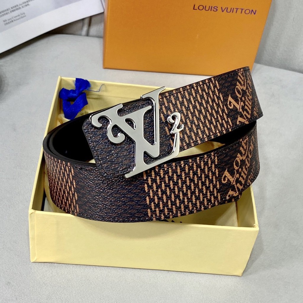 Louis Vuitton Men's belt belt Smooth buckle Large Damier Reversible LV High-end c | Shopee Philippines
