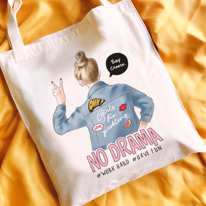 Fashion Girl Women Empowerment Design Canvas Tote Bag Canvas Shoulder