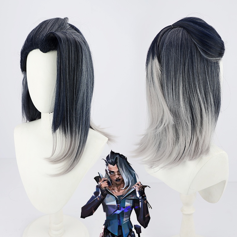 Freeman Game Valorant VIPER Fade Cosplay Wig Short Gray Gradient