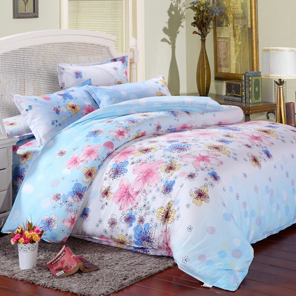 Light Blue Flower Bedding Pillowcase Set Duvet Cover Wl Shopee