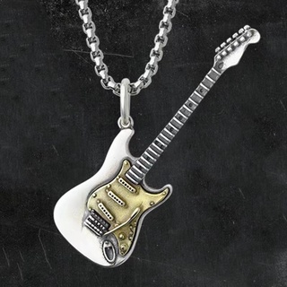 S925 Sterling Silver Zhang Zeyu Same Style Electric Guitar Rock Bass Necklace Unique Retro Hip Hop Trendy Male Pendant #6