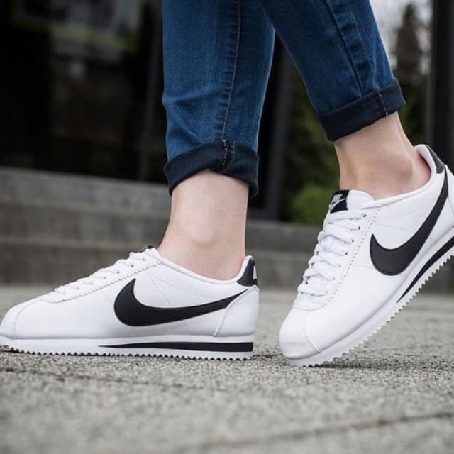 white nike cortez womens outfit