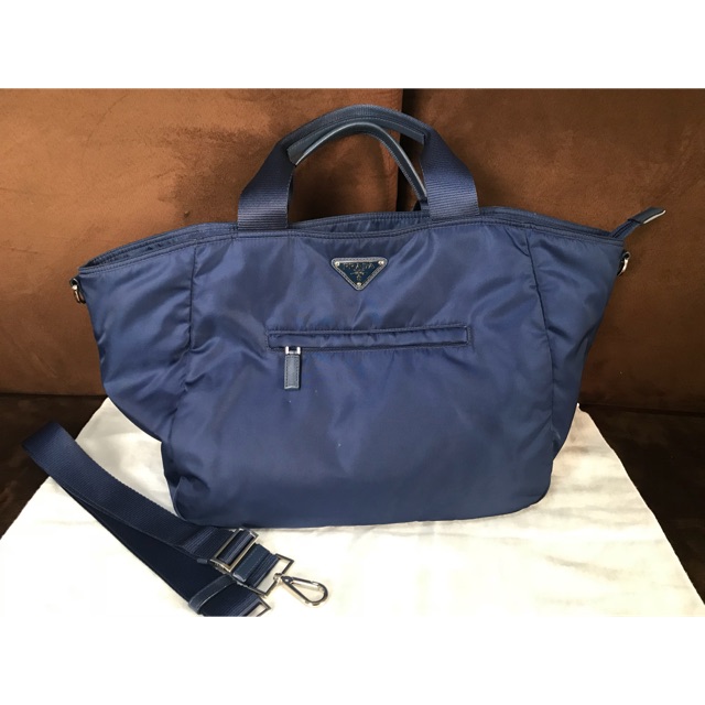 prada nylon tote bag with leather trim