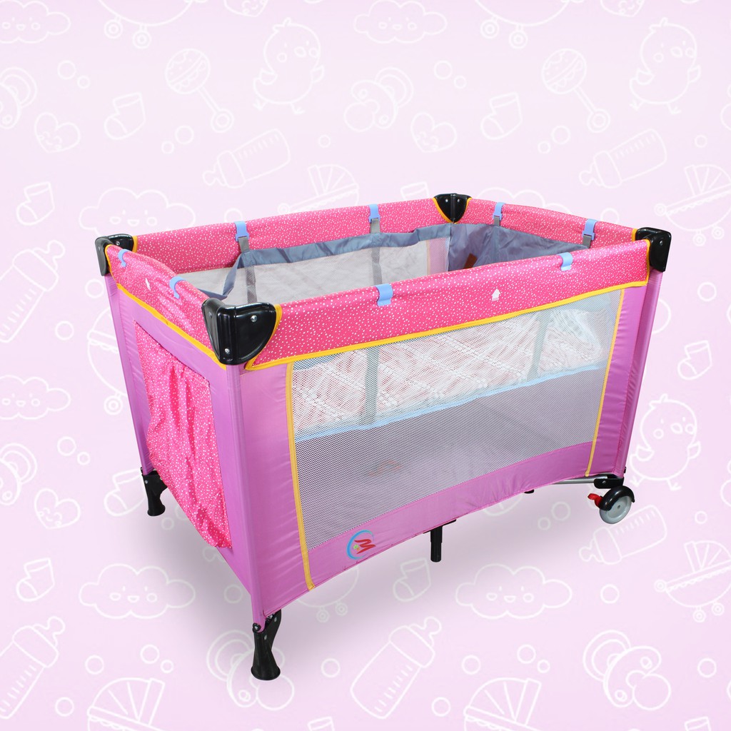 Ph Portable Foldable Playpen Play Yard Baby Crib Small Dots Pink