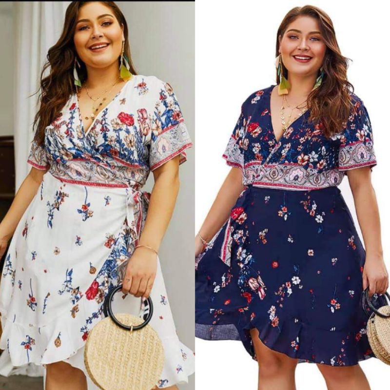 Fashionable Plus size Floral Boho Style Wrap Dress Casual Formal Summer Hawaiian  Party Outfit | Shopee Philippines