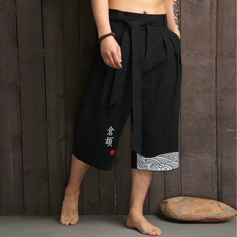 Men's Japanese Kimono Traditional Style Summer Casual WideLength Pants