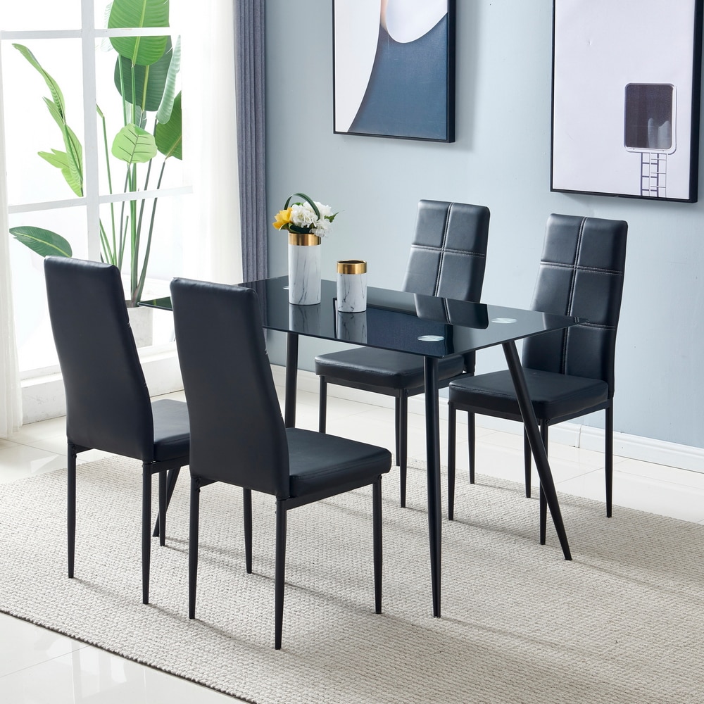 Dining Table Chairs Set Include 1 Black, Dining Table Chairs Set Of 4 Black
