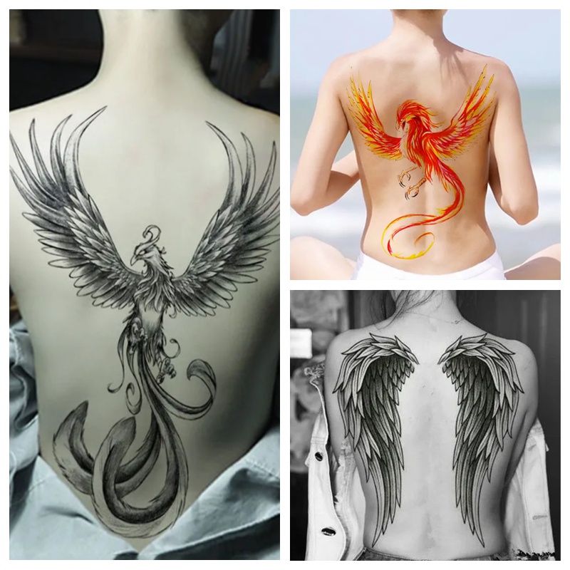 Full Back Tattoos Temporary Womens Fake Tattoo Angel Wing Phoenix Bird for Boys  Men on Body Art Hotw | Shopee Philippines