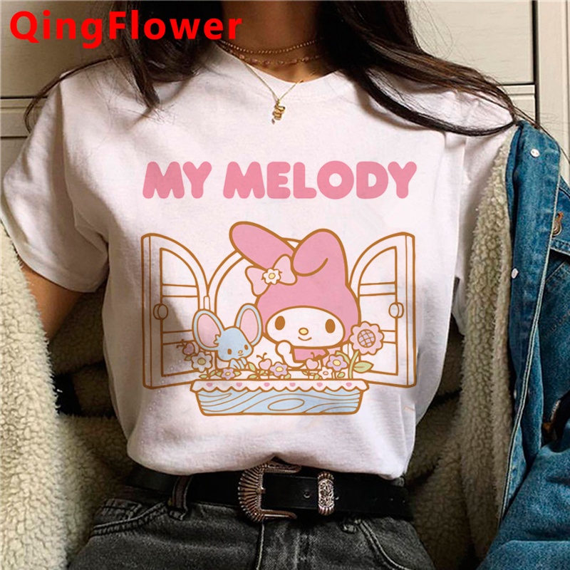 Kawaii Sanrio Melody Kuromi Funny Cartoon Harajuku T Shirt Women Cute ...