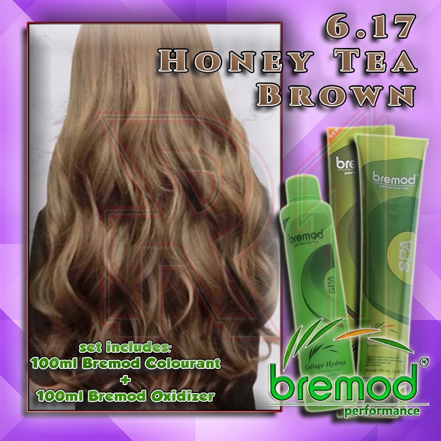 Bremod Hair Color 6.17 Honey Tea Brown 100ml with Oxidizing Cream