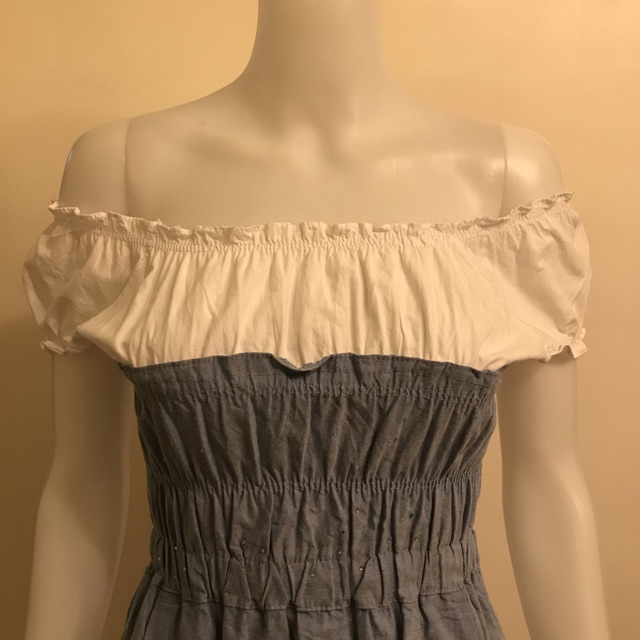 white denim off the shoulder dress