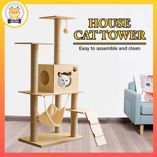 Premium Large Cat Tree House Wood Cat Condo Bed Scratcher House Cat Tower Hammock Cat Climbing House
