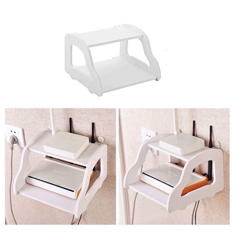 Storage Rack Display Holder Double Floating Wall Mount Shelf Wood Desk