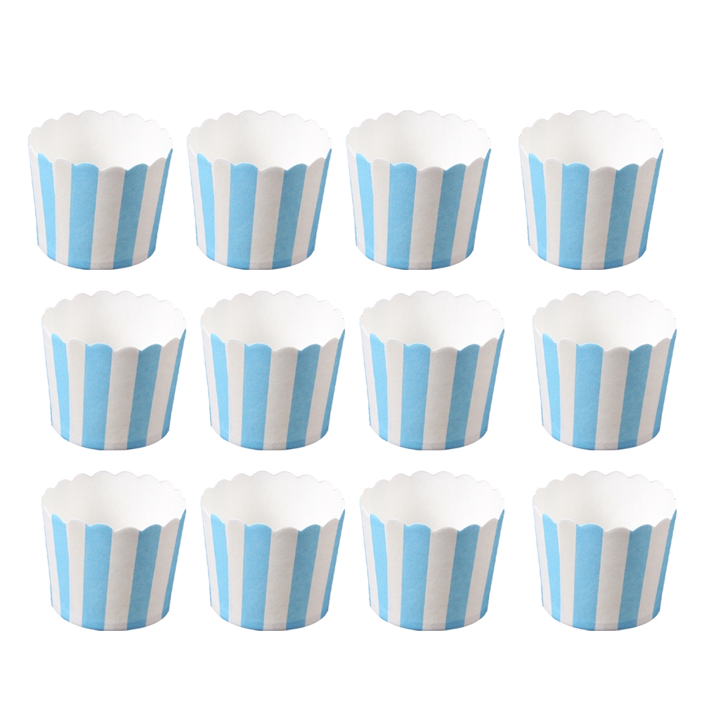 50PCS Blue and White Stripes Paper Cup Cupcake Wrappers Baking Packaging Cup Heat Resistant Cupcake Cups