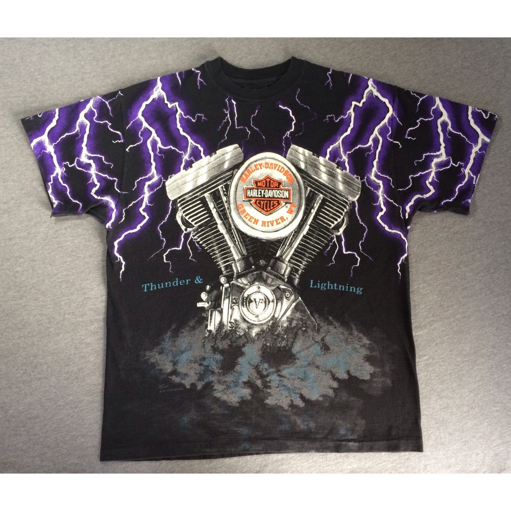 Vintage Harley Davidson Thunder and Lightning V2 Engine T-Shirt