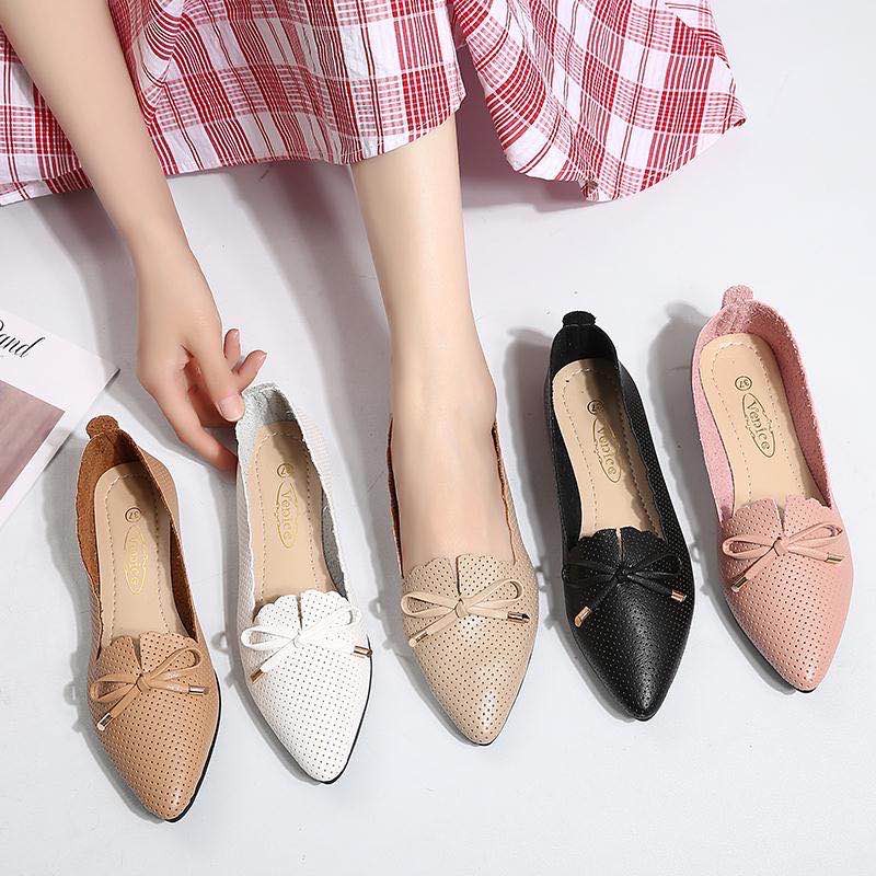 Korean Lady Flat Doll Shoes Women Black Shoes Office Loafers | Shopee ...