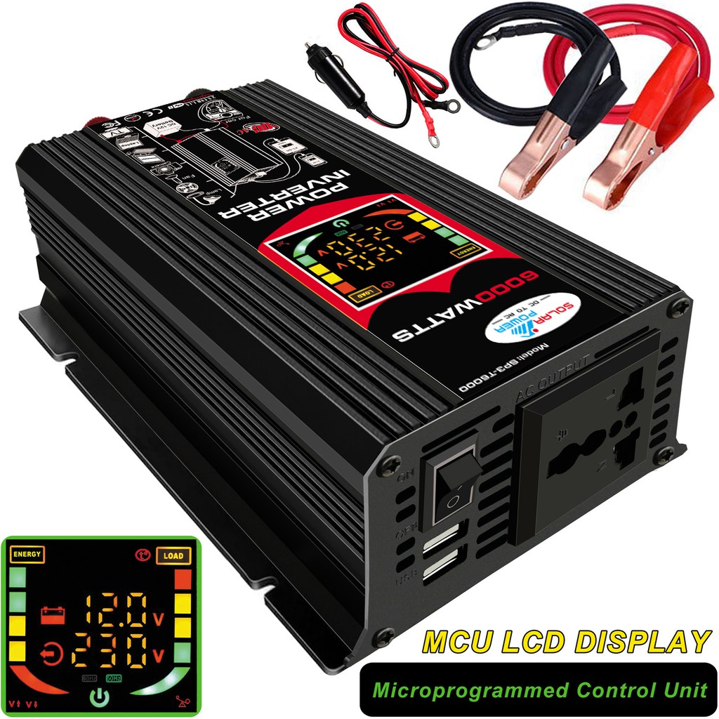 6000W Car Solar Power Inverter Smart Converter DC 12V to AC 110V/220V