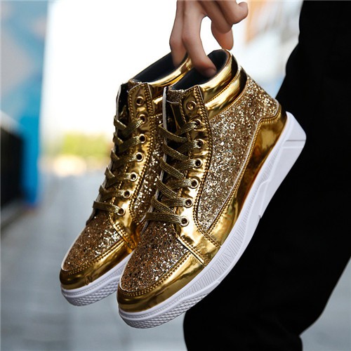 New Men High Top Fashion Sneaker Night Club Footwear Male Gold Color ...