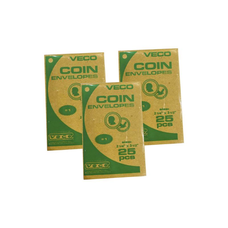 inventory25pcs Veco Coin Envelopes 3" x 4 1/2" Coin Envelope Small