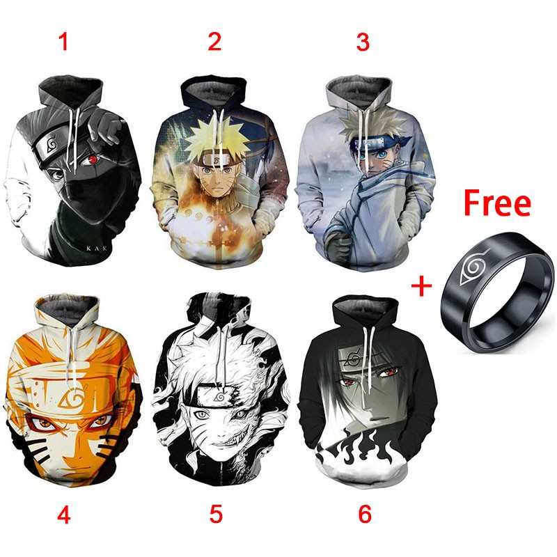 enjoybeauty japanese anime naruto casual hooded hoodie jacket kakashi   uchiha sasuke  uzumaki sweater