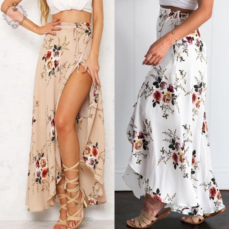 floral maxi skirt with slit